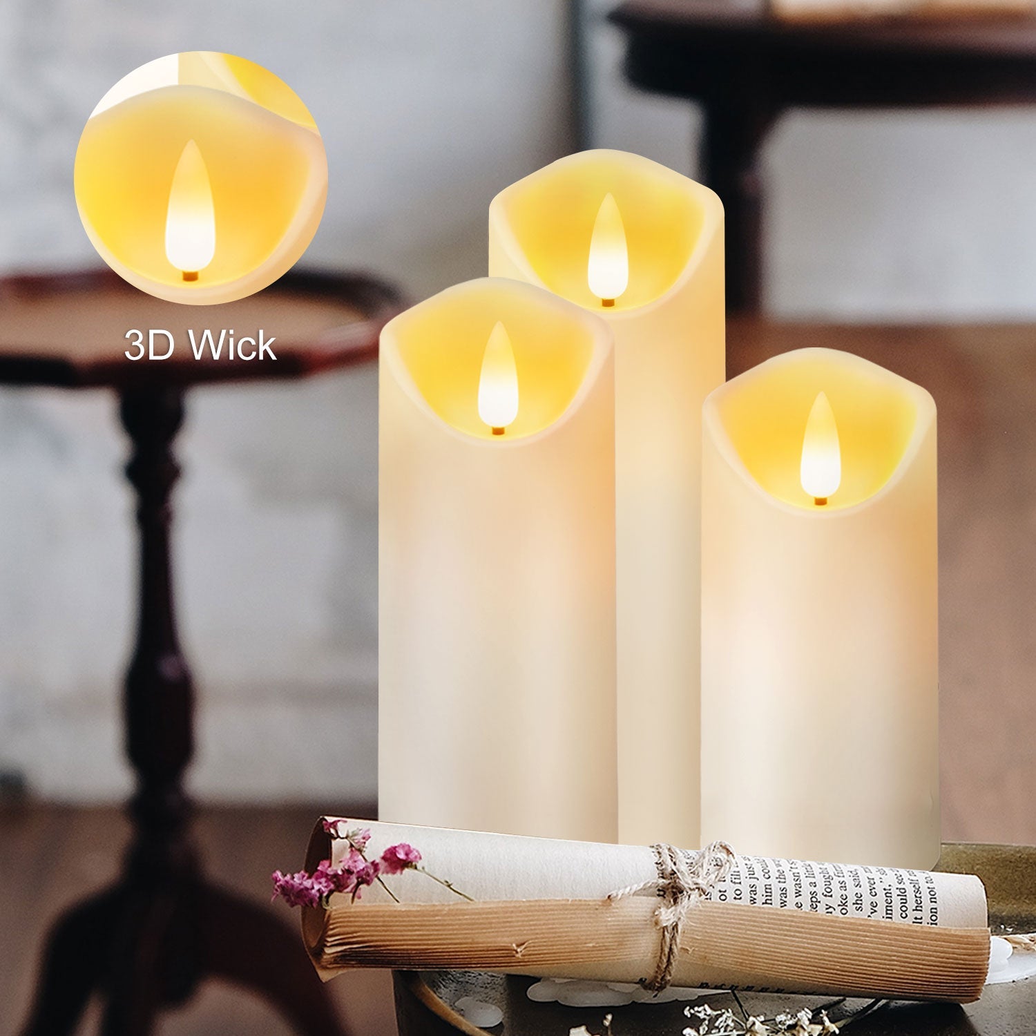 Aki Flameless LED Candles - Set of 5 Ivory Battery Operated Candles with Remote Timers