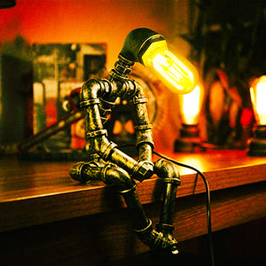 Halfdan Steampunk Robot Pipe Desk Lamp