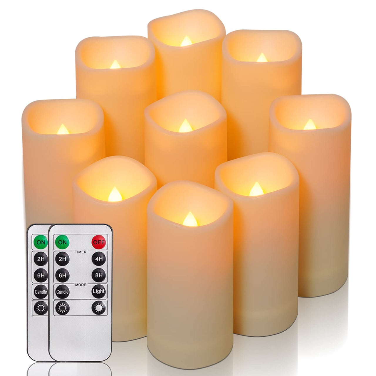 Himari Flameless Candles - Waterproof LED Pillar Set with Remote & Timer, 2.2" x 4", 5", & 6", Set of 9