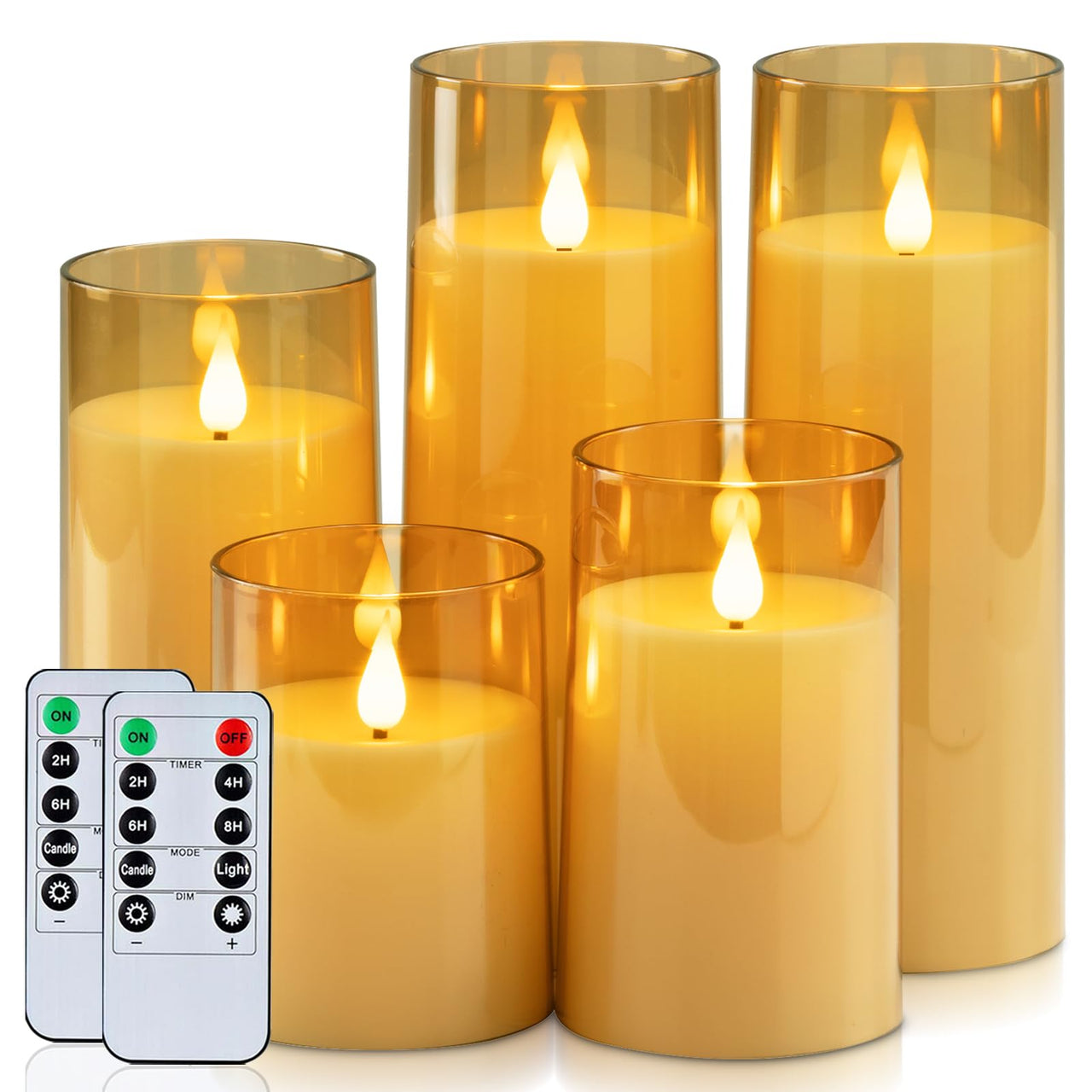 Akiko Glow Flameless LED Candles – Set of 5 Battery-Operated Acrylic Pillars with Remote Control and Timer