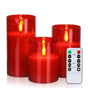Klara Red Flameless LED Candles with Timer and Remote Control – Battery Pillar Set (3 Pieces, Sizes 3