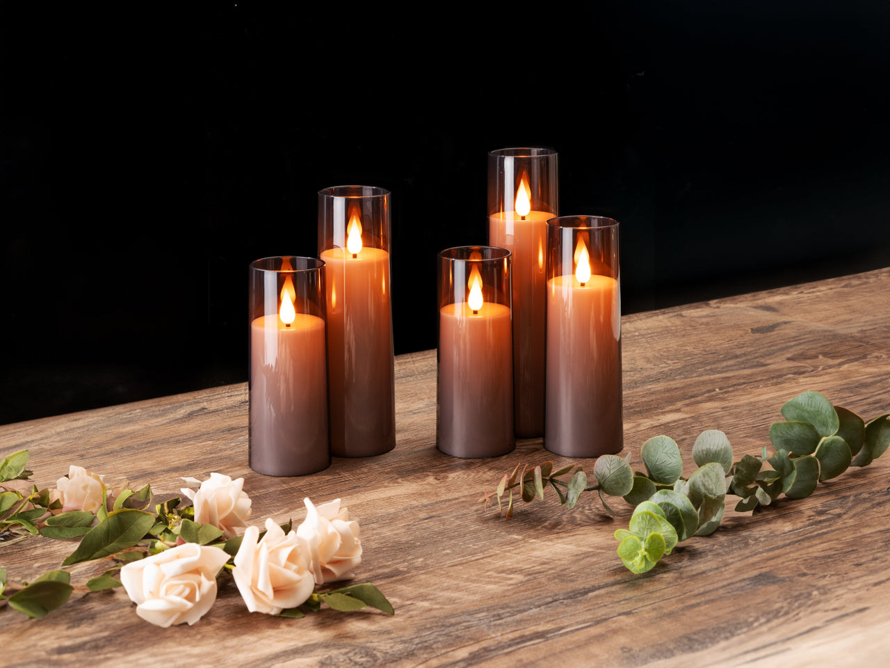 Itsuki Flameless LED Pillar Candles - Set of 5 Battery Operated Flickering Lights with Remote & Timer