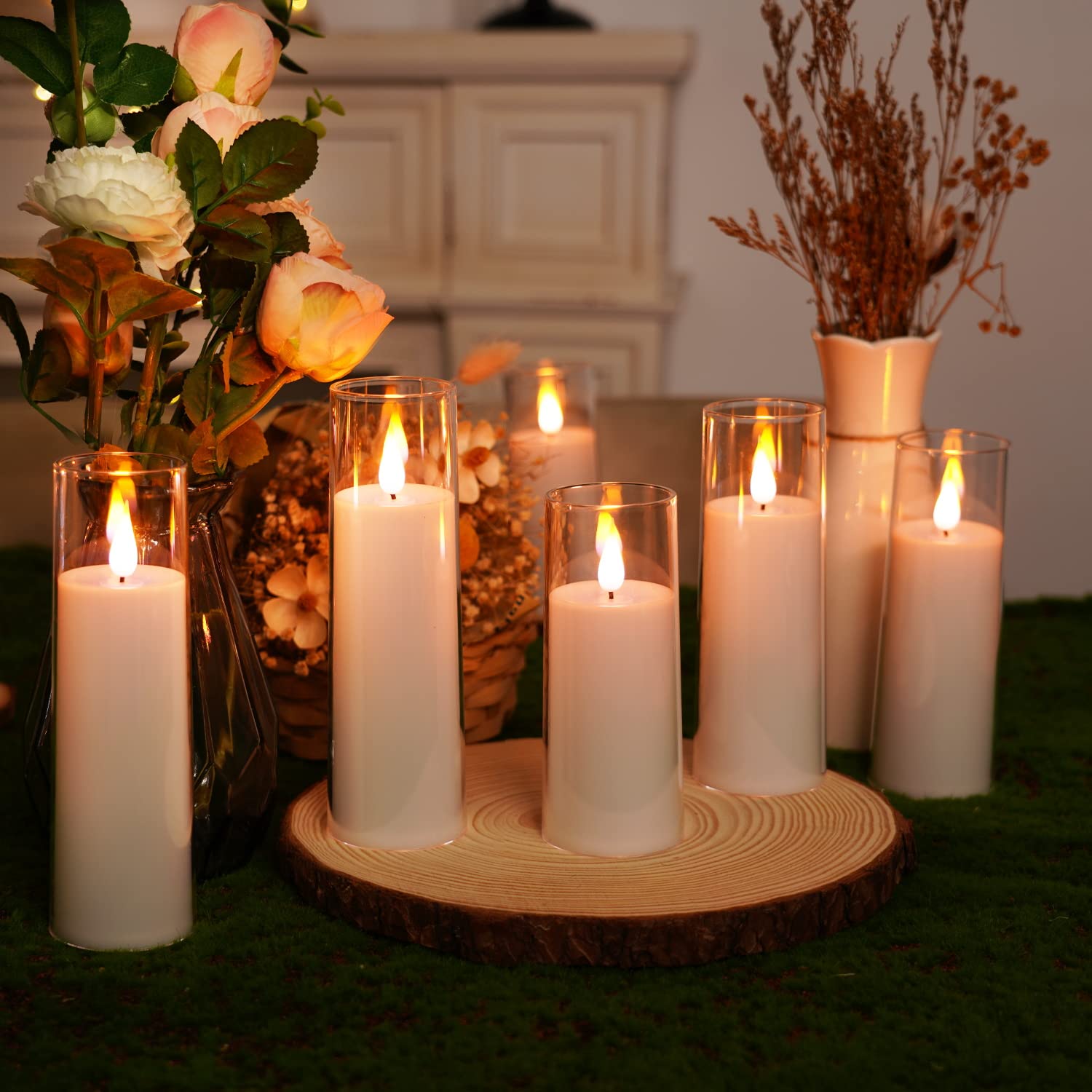 Aya Pure White Flameless Candles - Battery Operated LED Pillar Set of 9 with Remote Control & Timer