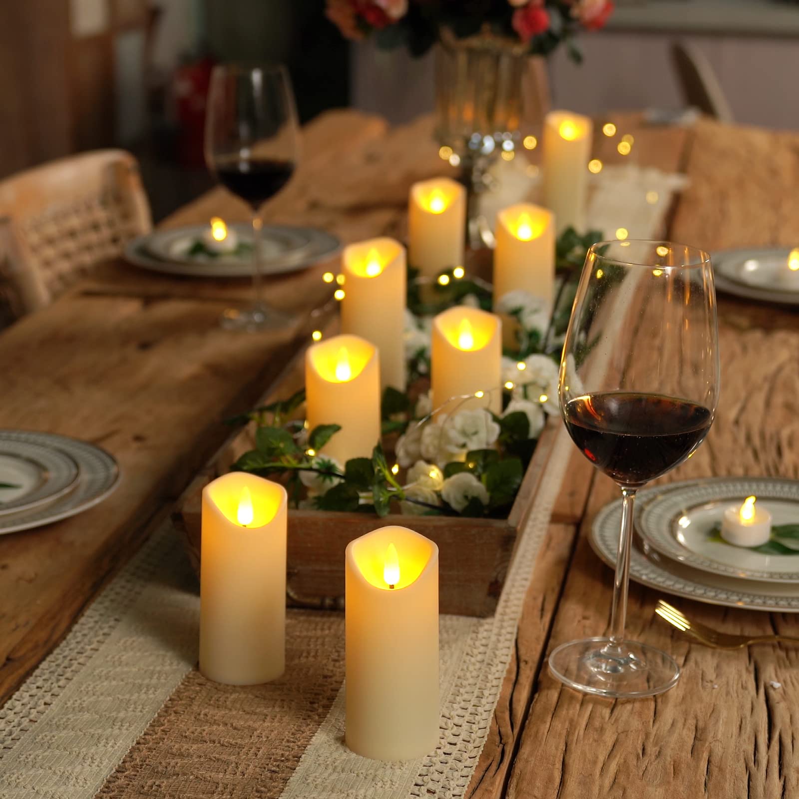 Emi Flameless LED Candles with Remote Control – 9-Piece Ivory Set, Battery-Powered