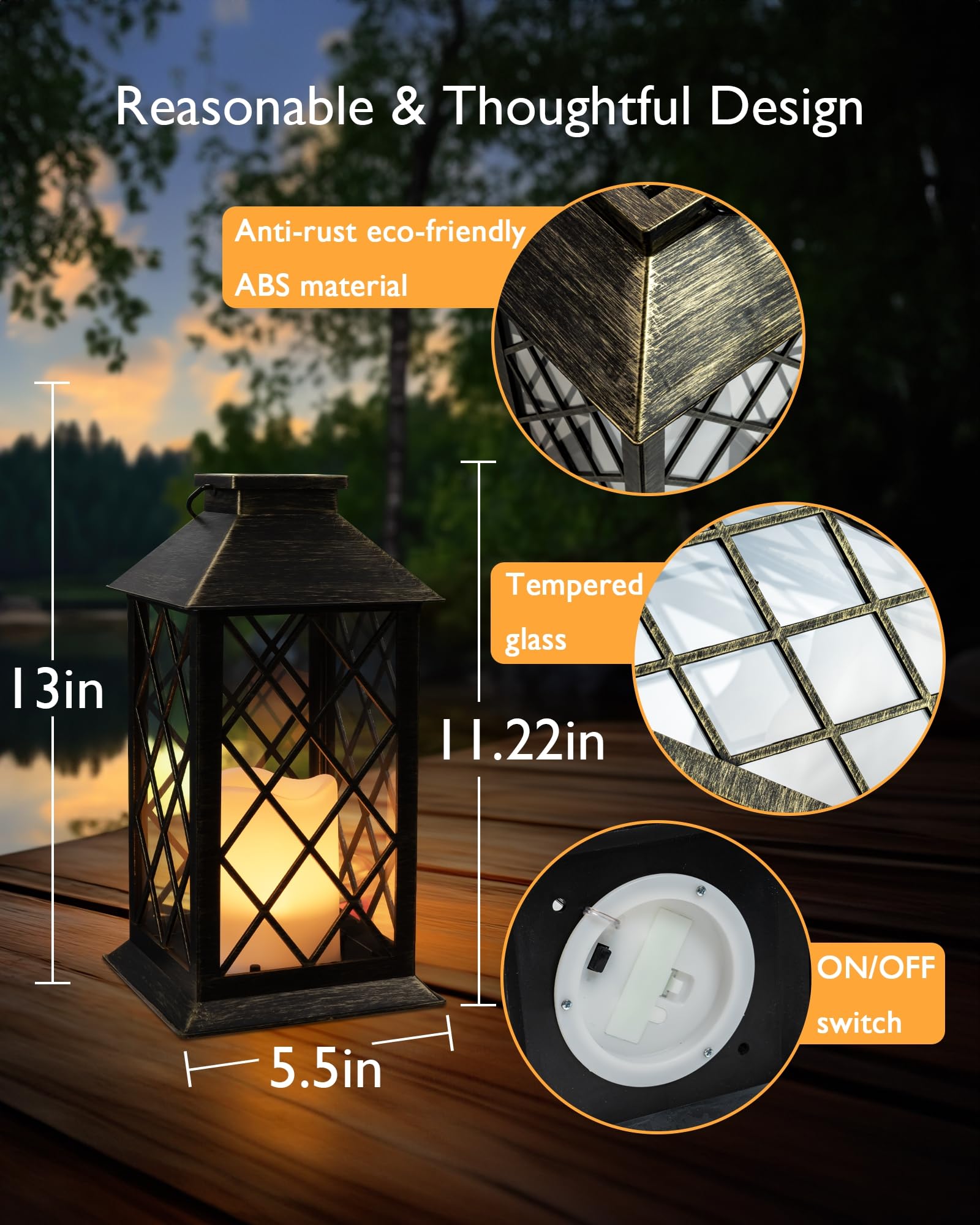 Asahi Bronze Solar Lanterns with Flickering Flameless Candles - Set of 2