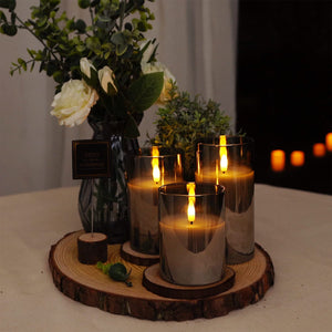 NELLA Grey Glass Flameless Candles Set of 3 – Battery LED Pillars with Remote Control & Timer (D3 H4