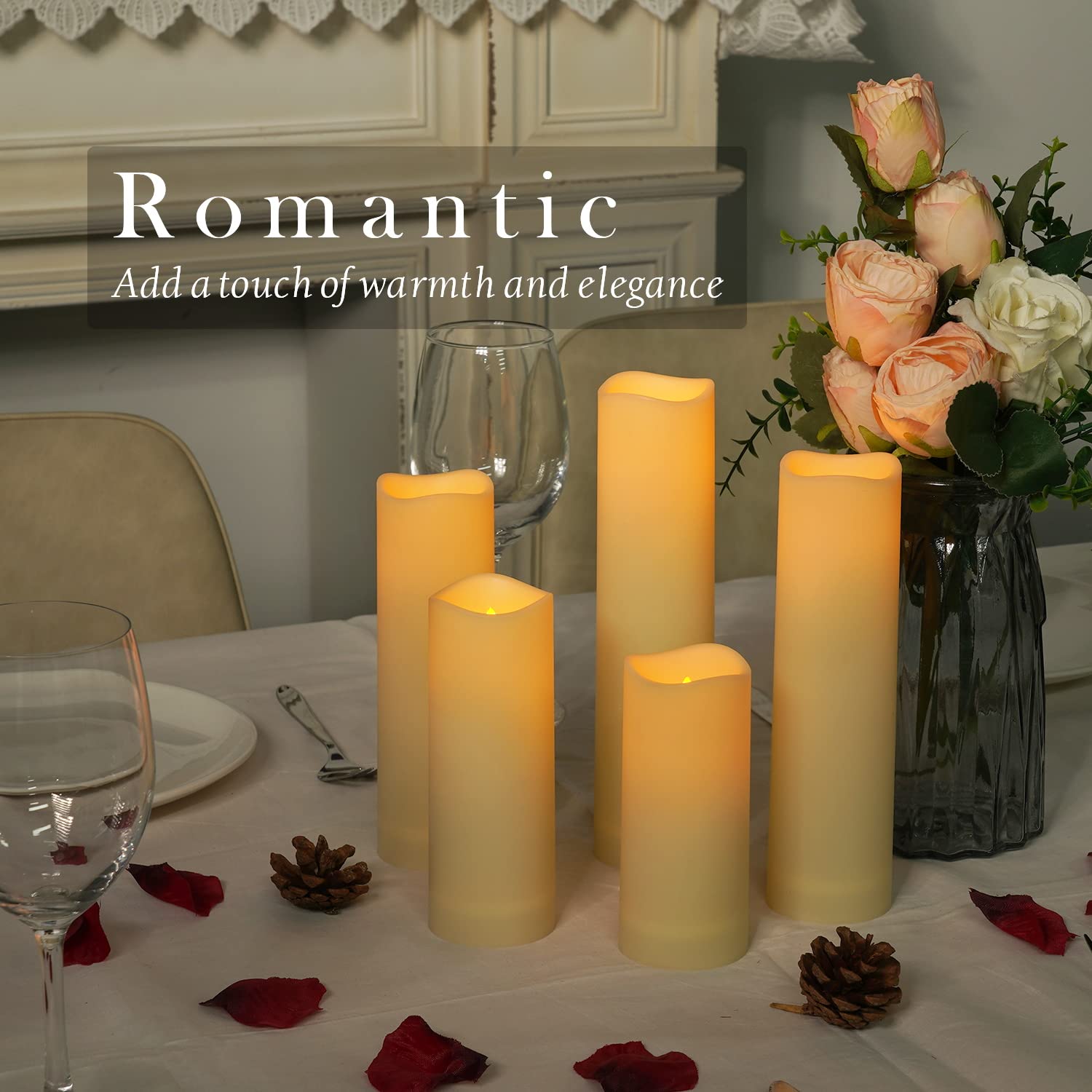 Himari Flameless Candles - Waterproof LED Pillar Set with Remote & Timer, 2.2" x 4", 5", & 6", Set of 9